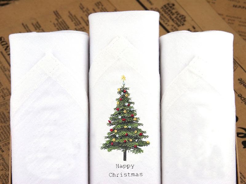 Christmas Tree Design Plain white cotton handkerchiefs