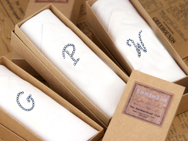 Personalised white cotton initial handkerchiefs